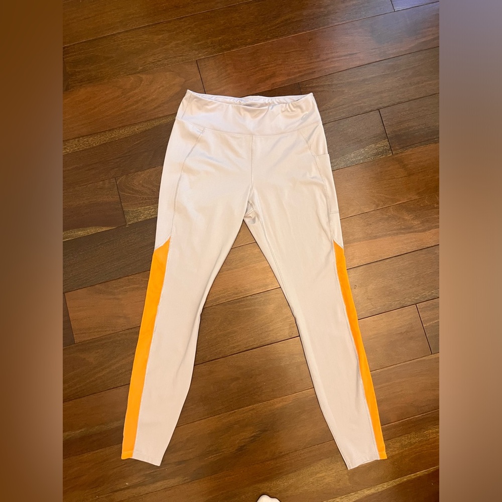 Great condition  large ASICS grey yoga pants with orange mesh side panels.